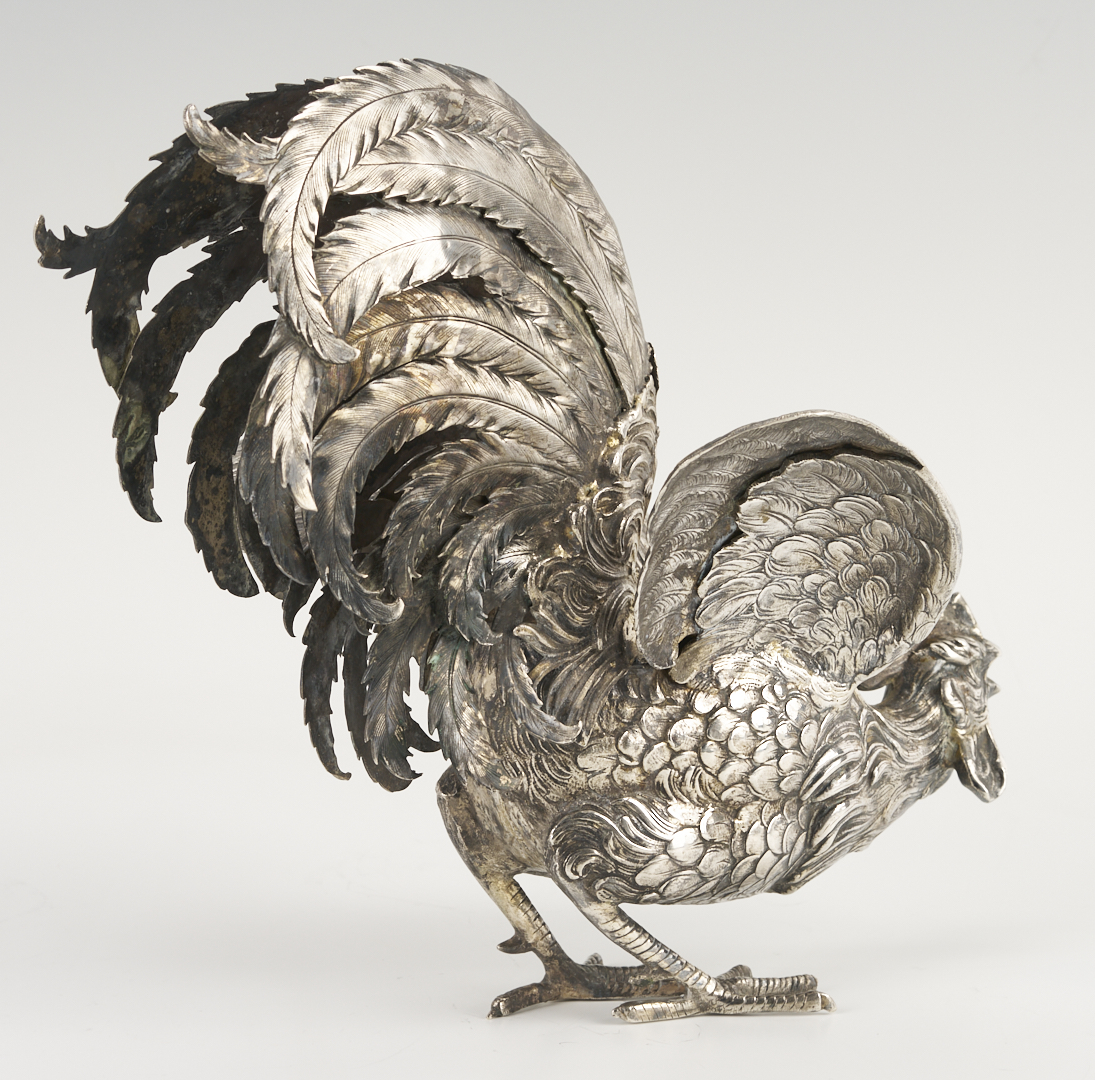 Lot 71: Pair of .800 Silver Fighting Cockerel Figures