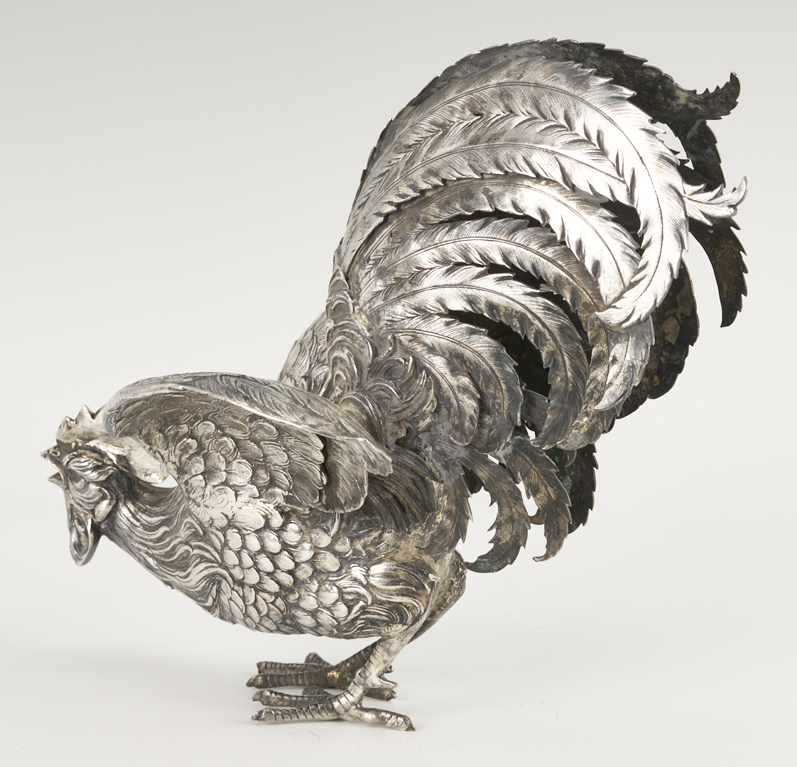 Lot 71: Pair of .800 Silver Fighting Cockerel Figures