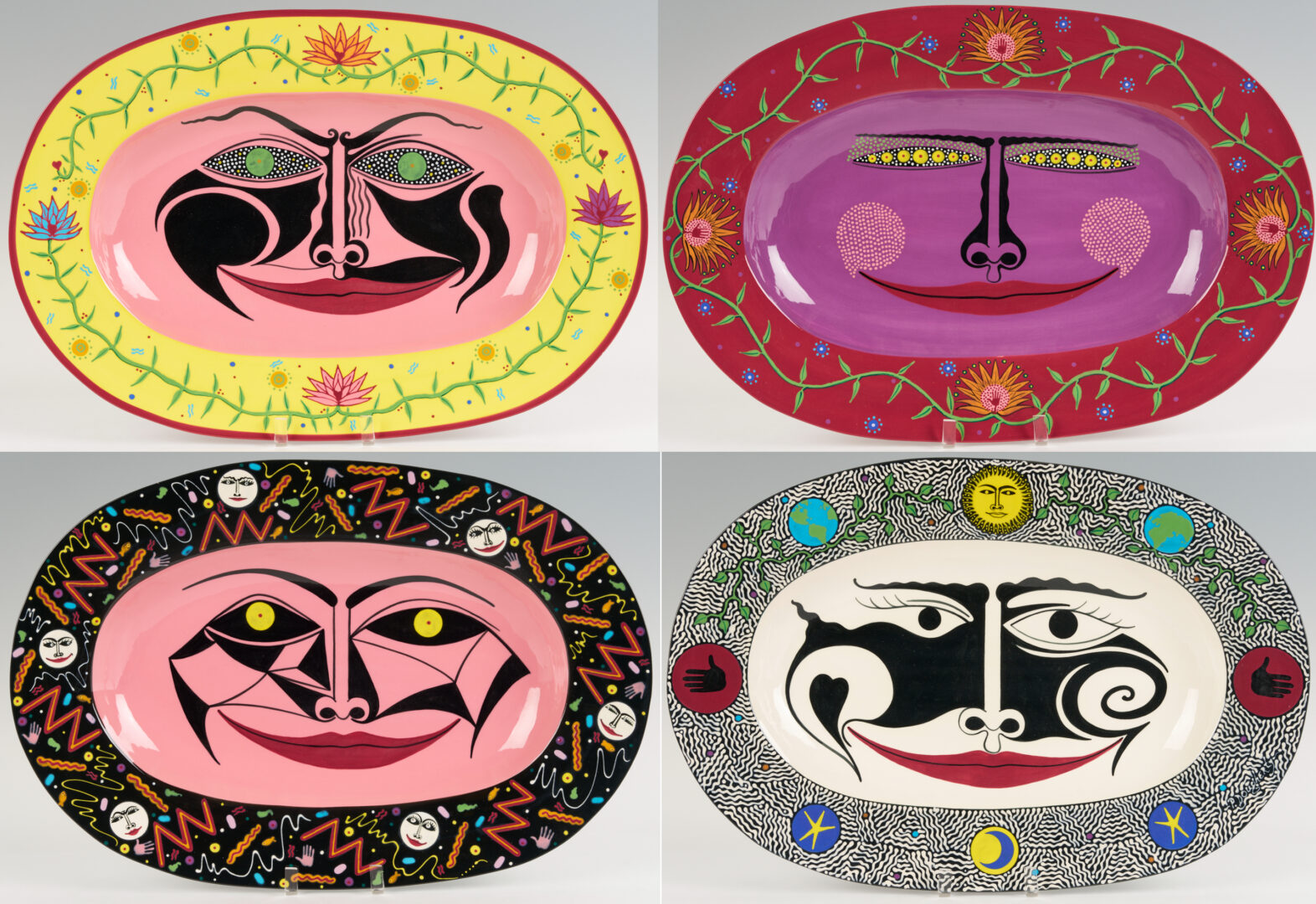 Lot 721: 4 Patrick Dougherty Polychrome Ceramic Wall Plaques