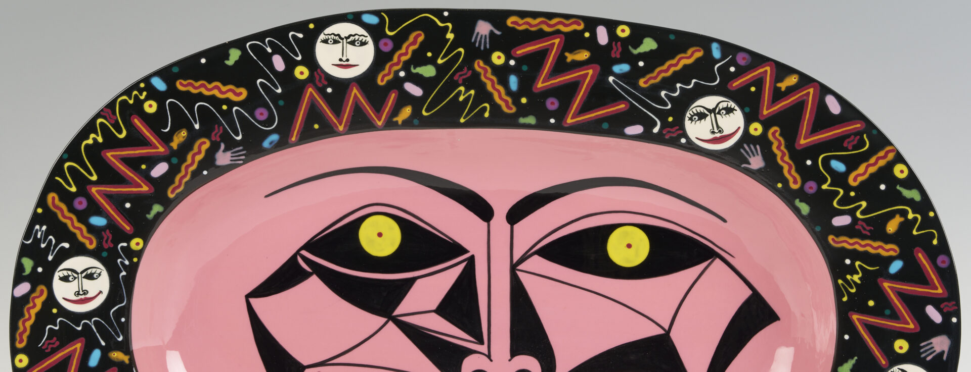 Lot 721: 4 Patrick Dougherty Polychrome Ceramic Wall Plaques