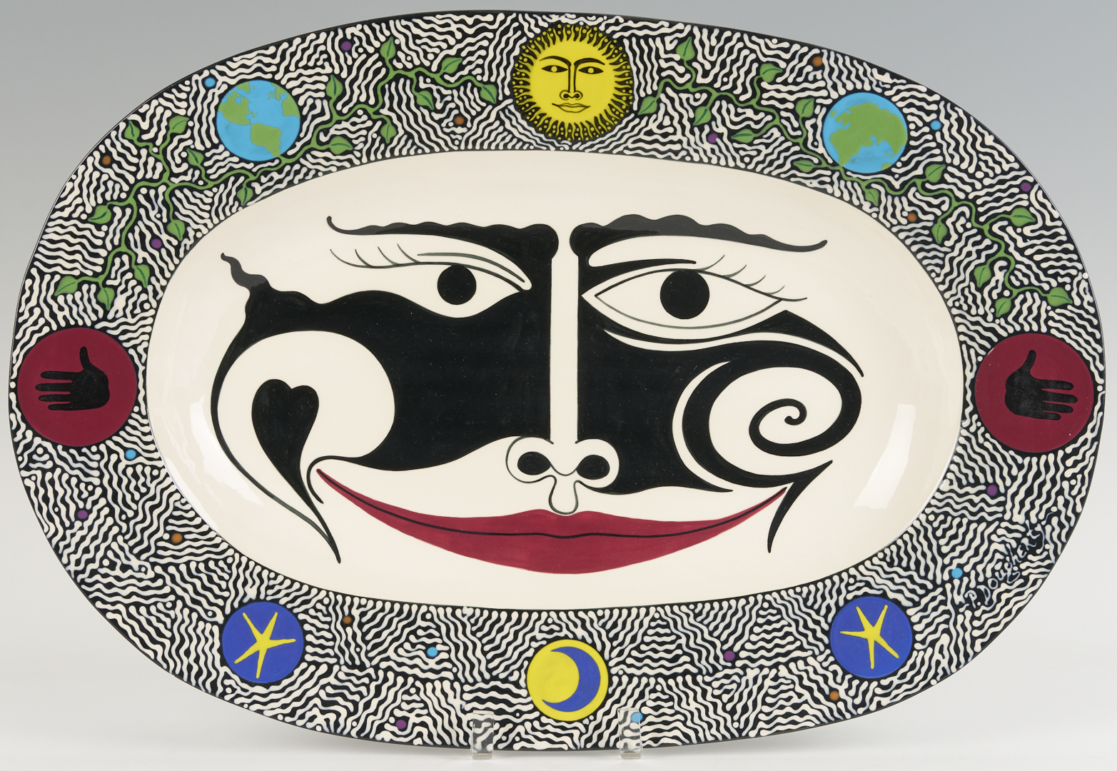 Lot 721: 4 Patrick Dougherty Polychrome Ceramic Wall Plaques