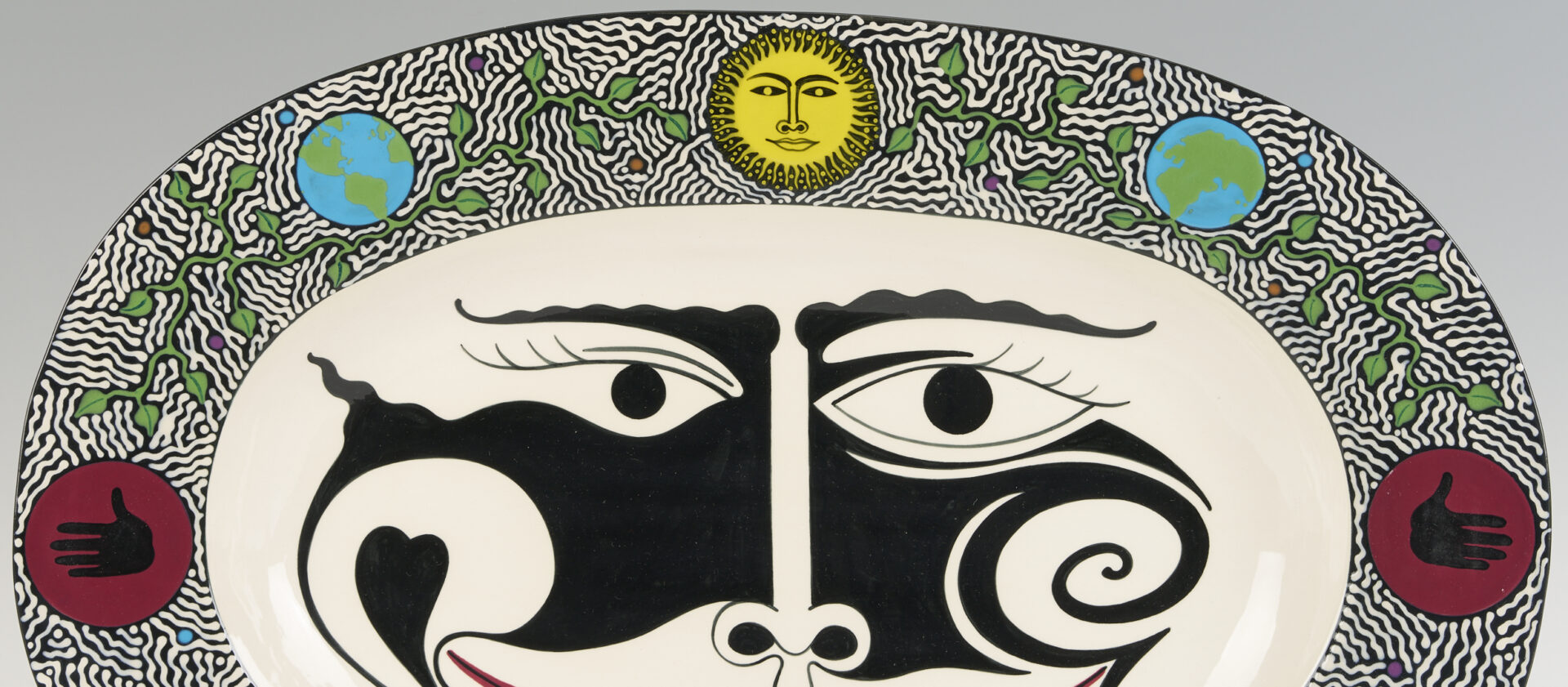 Lot 721: 4 Patrick Dougherty Polychrome Ceramic Wall Plaques