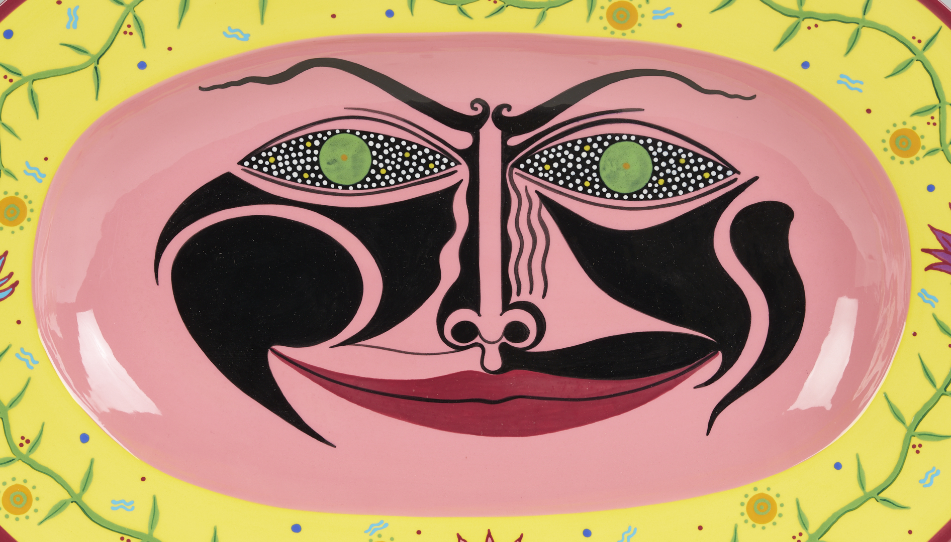 Lot 721: 4 Patrick Dougherty Polychrome Ceramic Wall Plaques