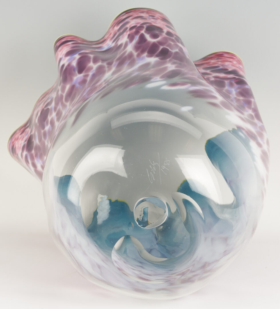 Lot 723: Dale Chihuly Macchia Art Glass Sculpture in Purple, Pink, & Aqua w/ Yellow Lip