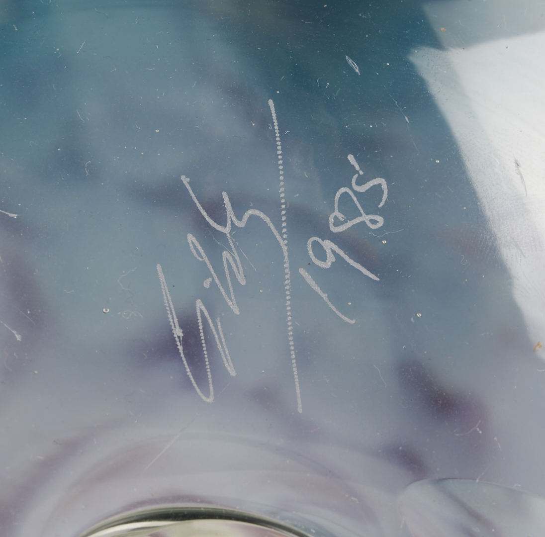 Lot 723: Dale Chihuly Macchia Art Glass Sculpture in Purple, Pink, & Aqua w/ Yellow Lip