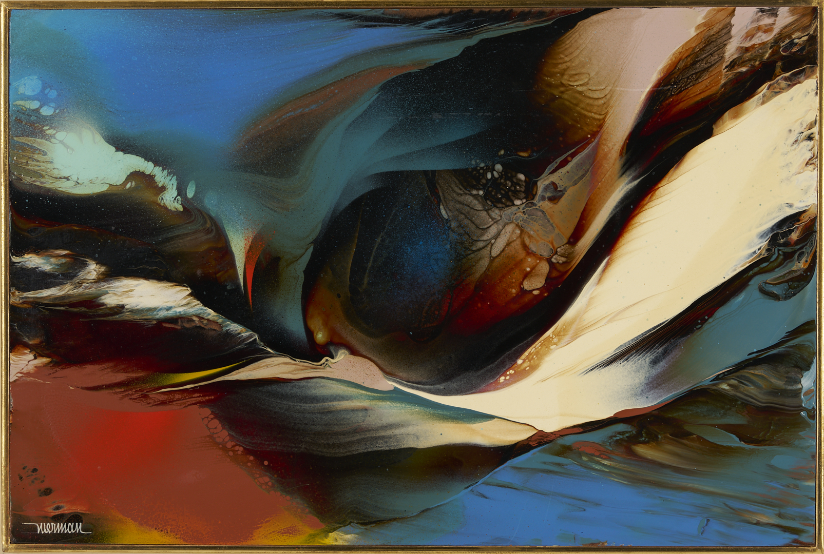 Lot 724: Leonardo Nierman Abstract Oil Painting, Vuelo Nocturno