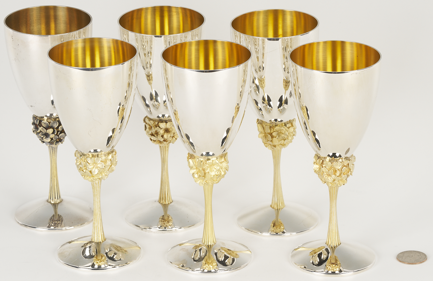 Lot 72: 6 Stuart Devlin Sterling Goblets, Violet Pattern