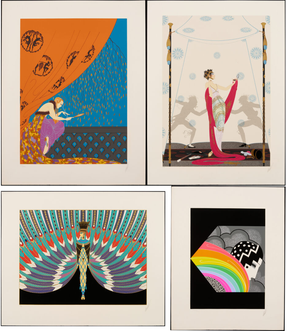 Lot 730: 4 Signed Erte Serigraphs Incl. Fall, The Duel, The Nile, & Tempest