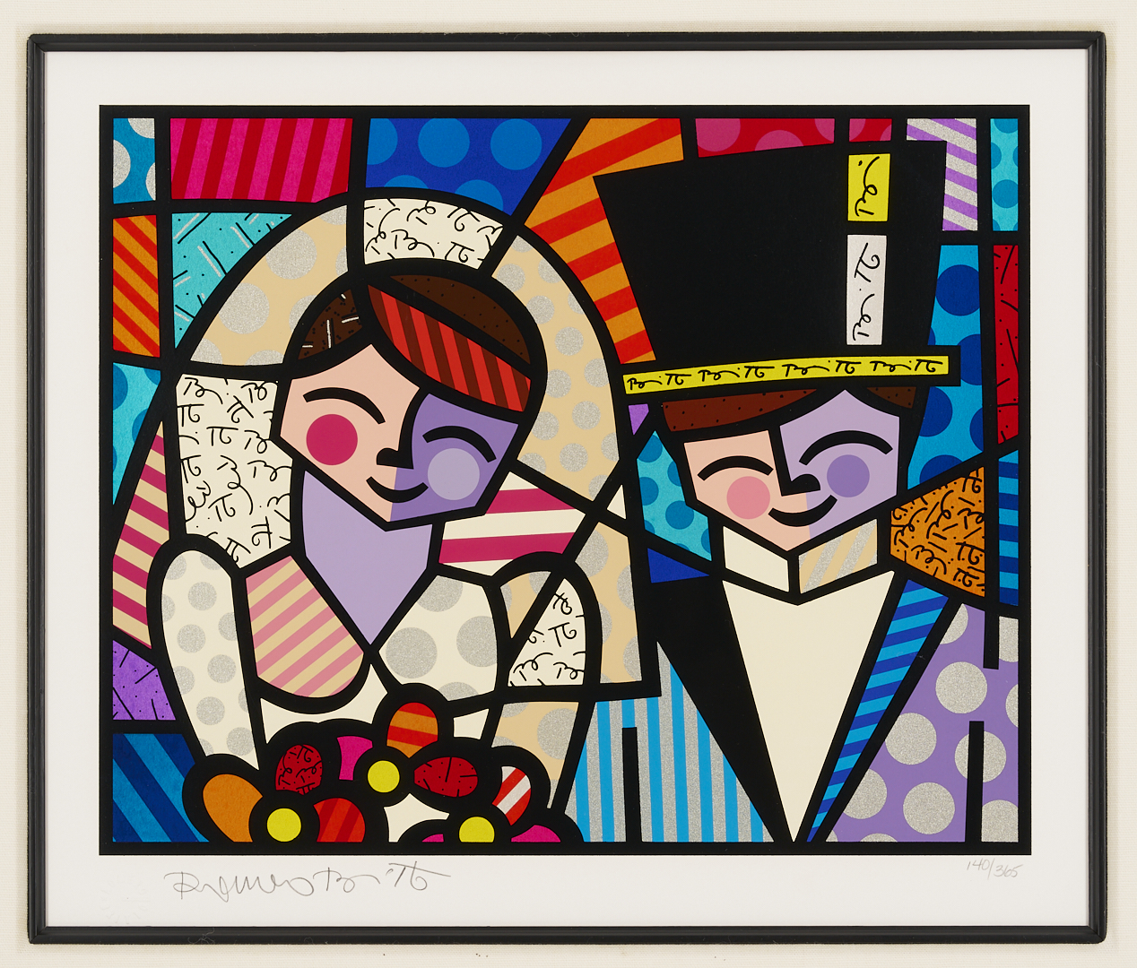 Lot 731: 3 Romero Britto Art Items: Drawing, Print and Pastel