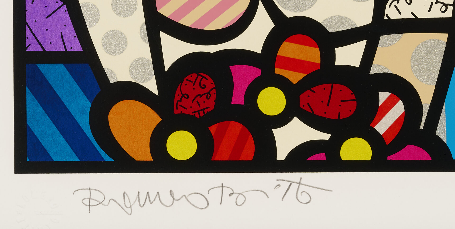 Lot 731: 3 Romero Britto Art Items: Drawing, Print and Pastel