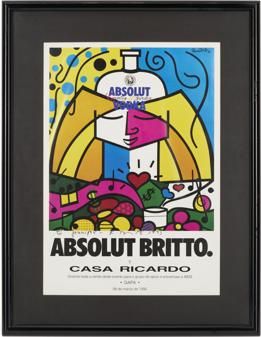 Lot 731: 3 Romero Britto Art Items: Drawing, Print and Pastel