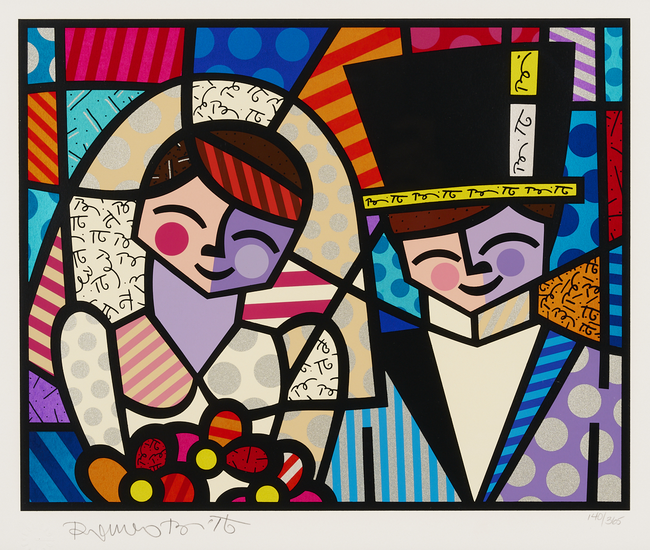 Lot 731: 3 Romero Britto Art Items: Drawing, Print and Pastel