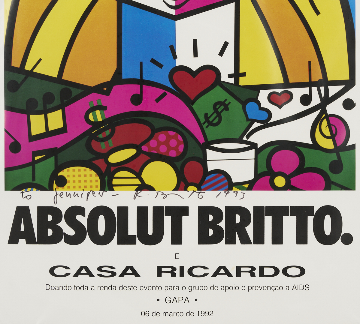 Lot 731: 3 Romero Britto Art Items: Drawing, Print and Pastel