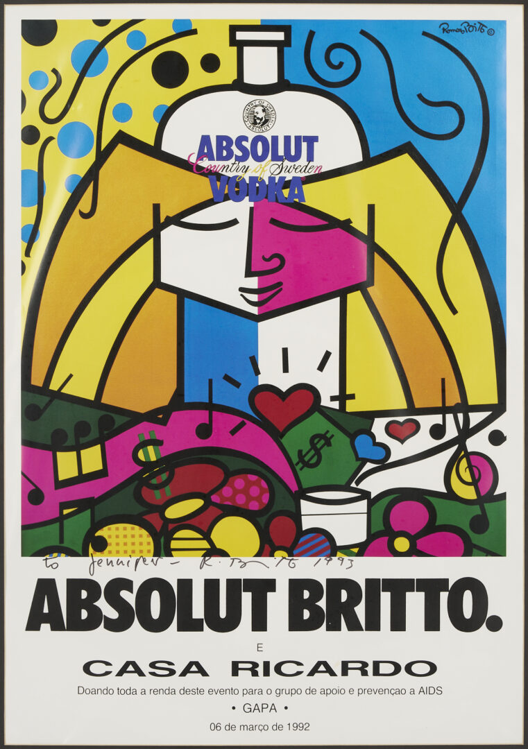 Lot 731: 3 Romero Britto Art Items: Drawing, Print and Pastel