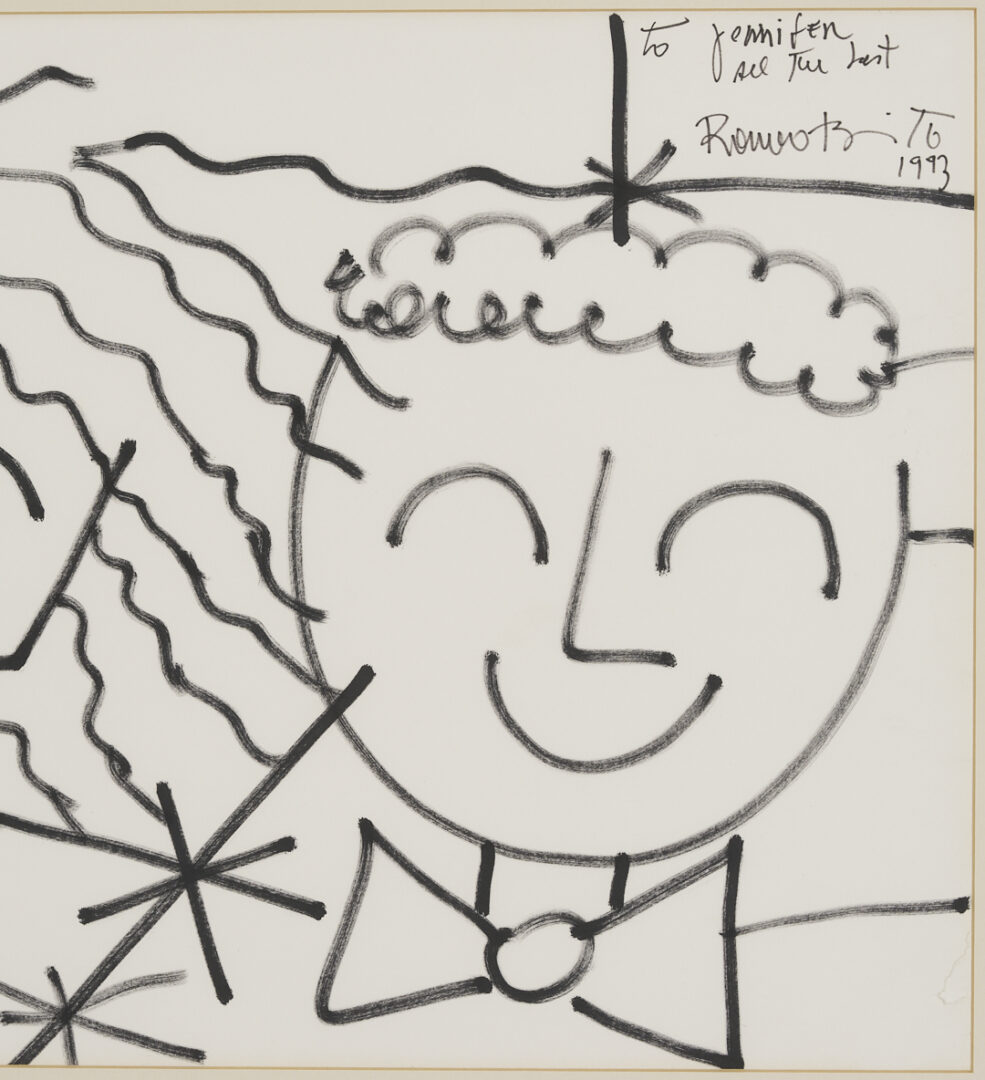 Lot 731: 3 Romero Britto Art Items: Drawing, Print and Pastel