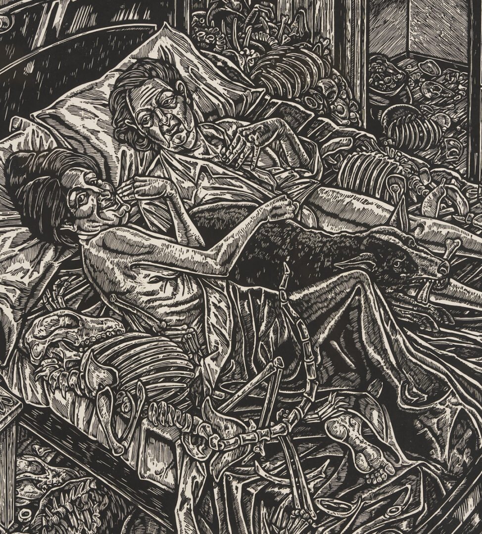 Lot 732: Tom Huck Woodcut, Bed of Bones