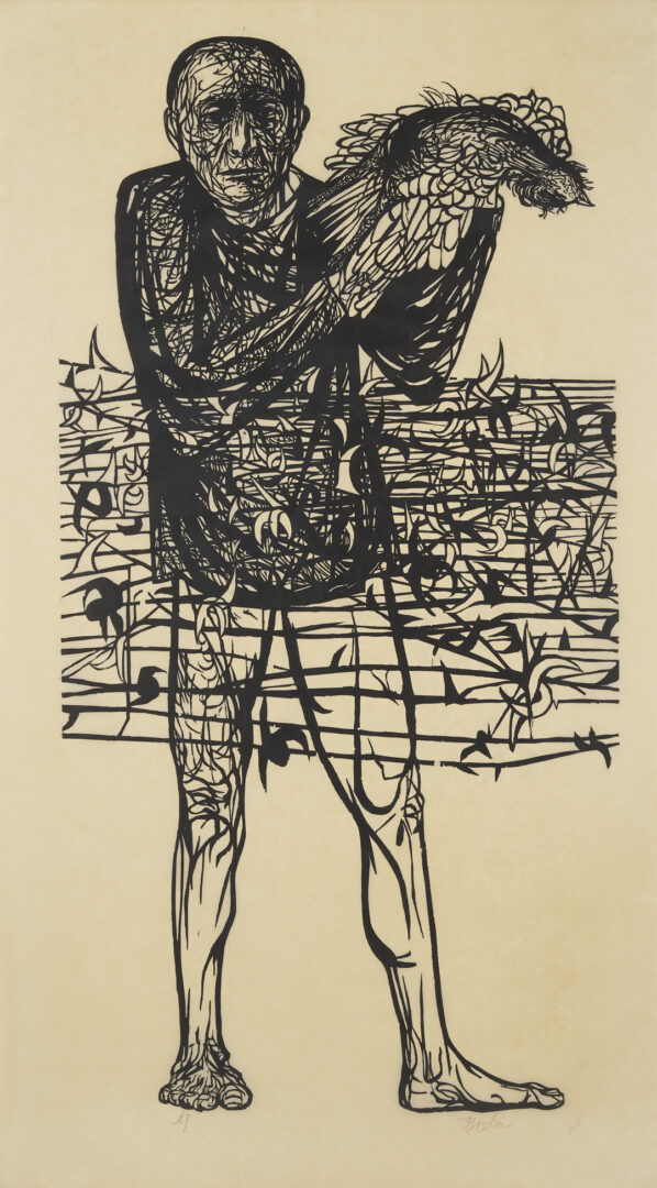 Lot 734: Monumental Leonard Baskin Woodcut, Hydrogen Man