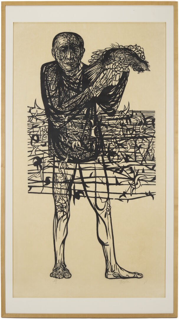 Lot 734: Monumental Leonard Baskin Woodcut, Hydrogen Man