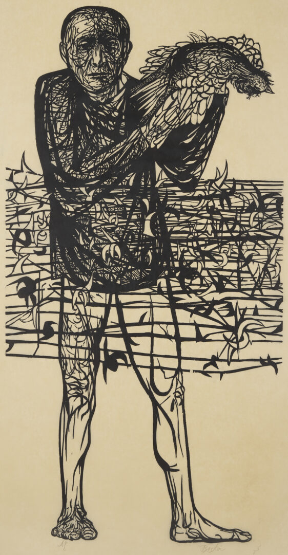 Lot 734: Monumental Leonard Baskin Woodcut, Hydrogen Man