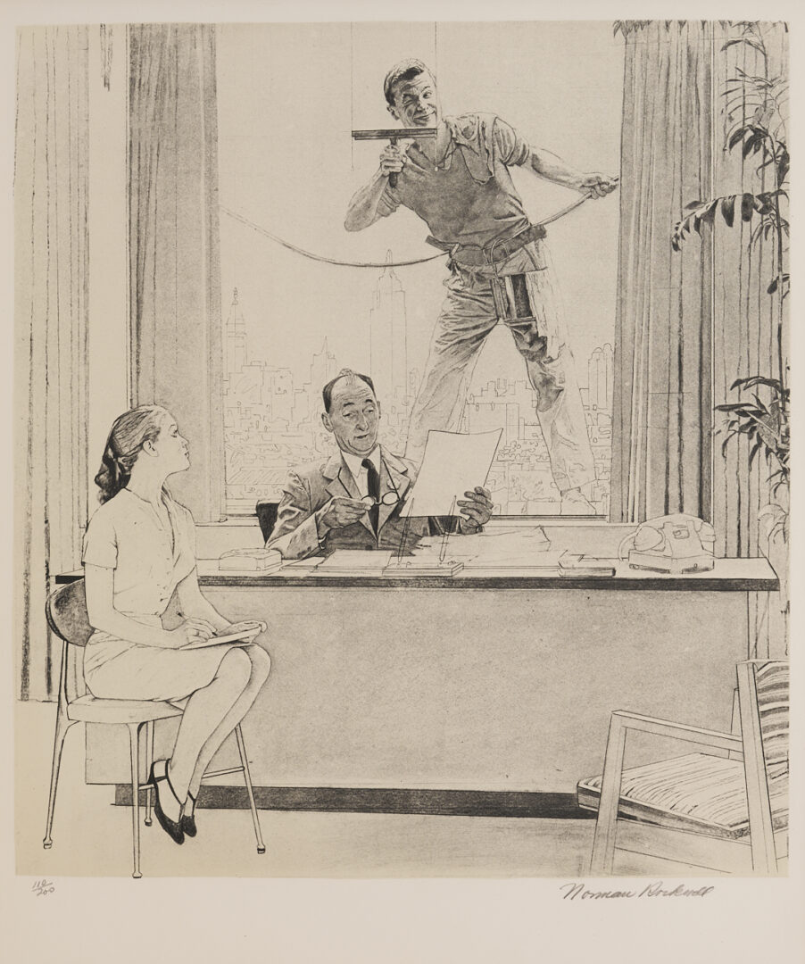 Lot 739: Norman Rockwell Signed Lithograph, Window Washer