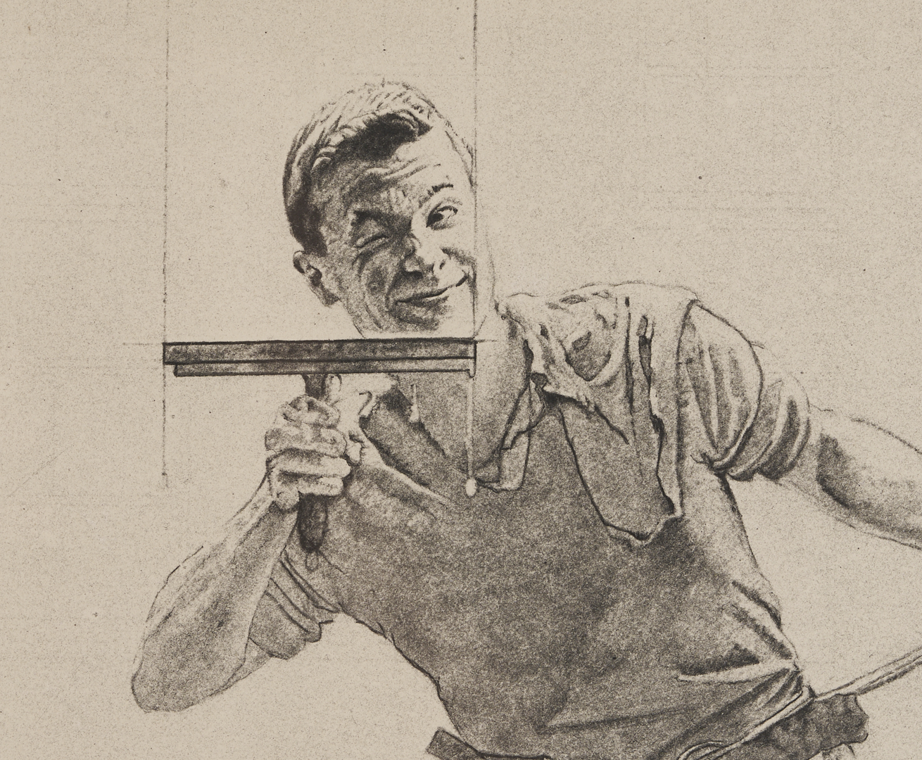 Lot 739: Norman Rockwell Signed Lithograph, Window Washer