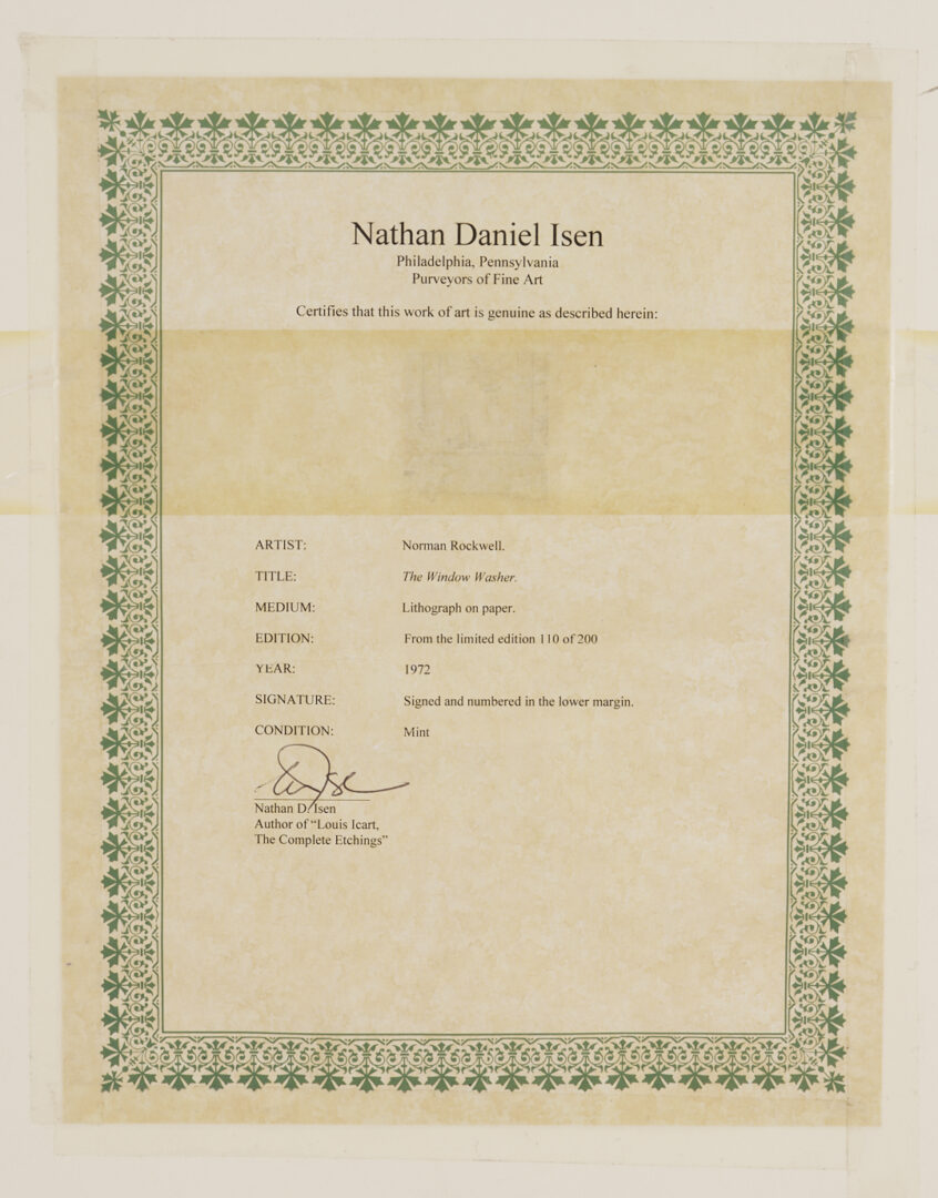 Lot 739: Norman Rockwell Signed Lithograph, Window Washer