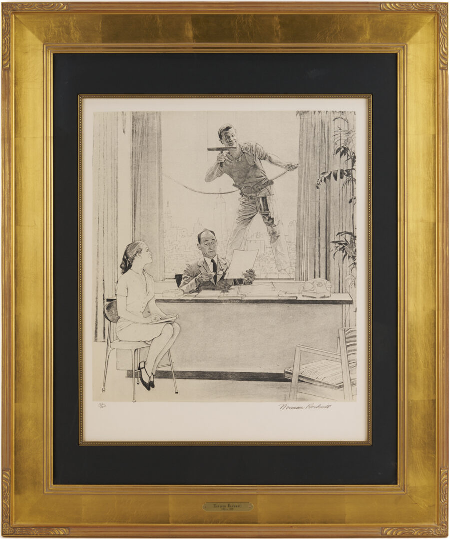 Lot 739: Norman Rockwell Signed Lithograph, Window Washer