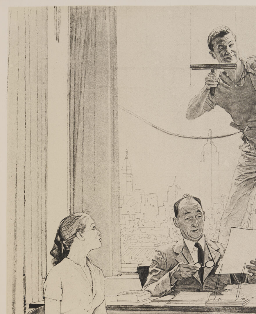 Lot 739: Norman Rockwell Signed Lithograph, Window Washer