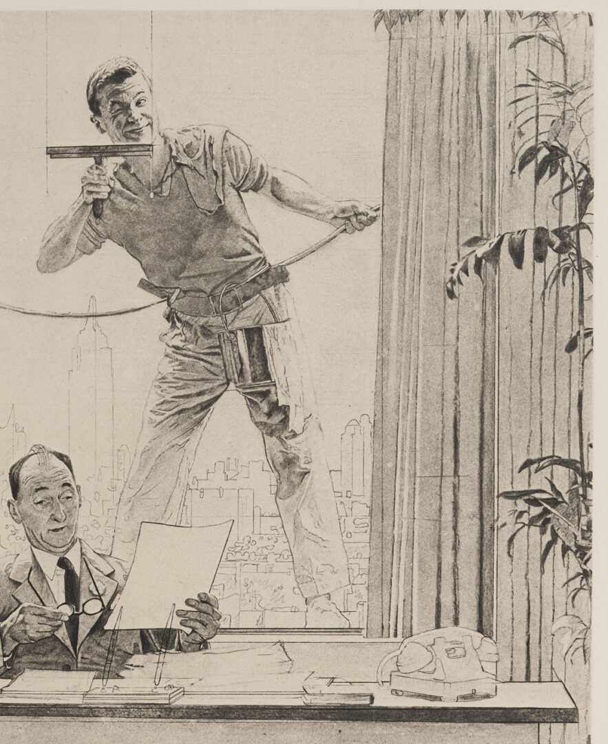 Lot 739: Norman Rockwell Signed Lithograph, Window Washer