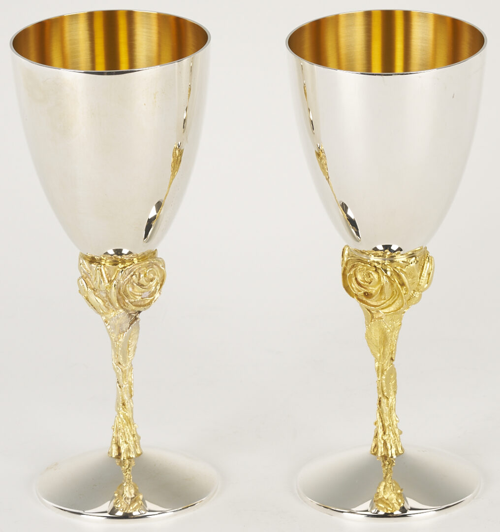 Lot 73: 5 Stuart Devlin Parcel Gilt Silver Goblets, English Rose Pattern