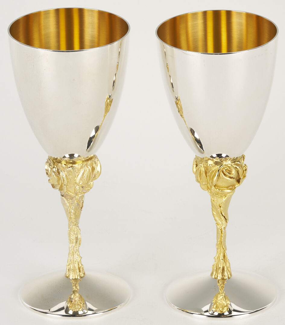 Lot 73: 5 Stuart Devlin Parcel Gilt Silver Goblets, English Rose Pattern