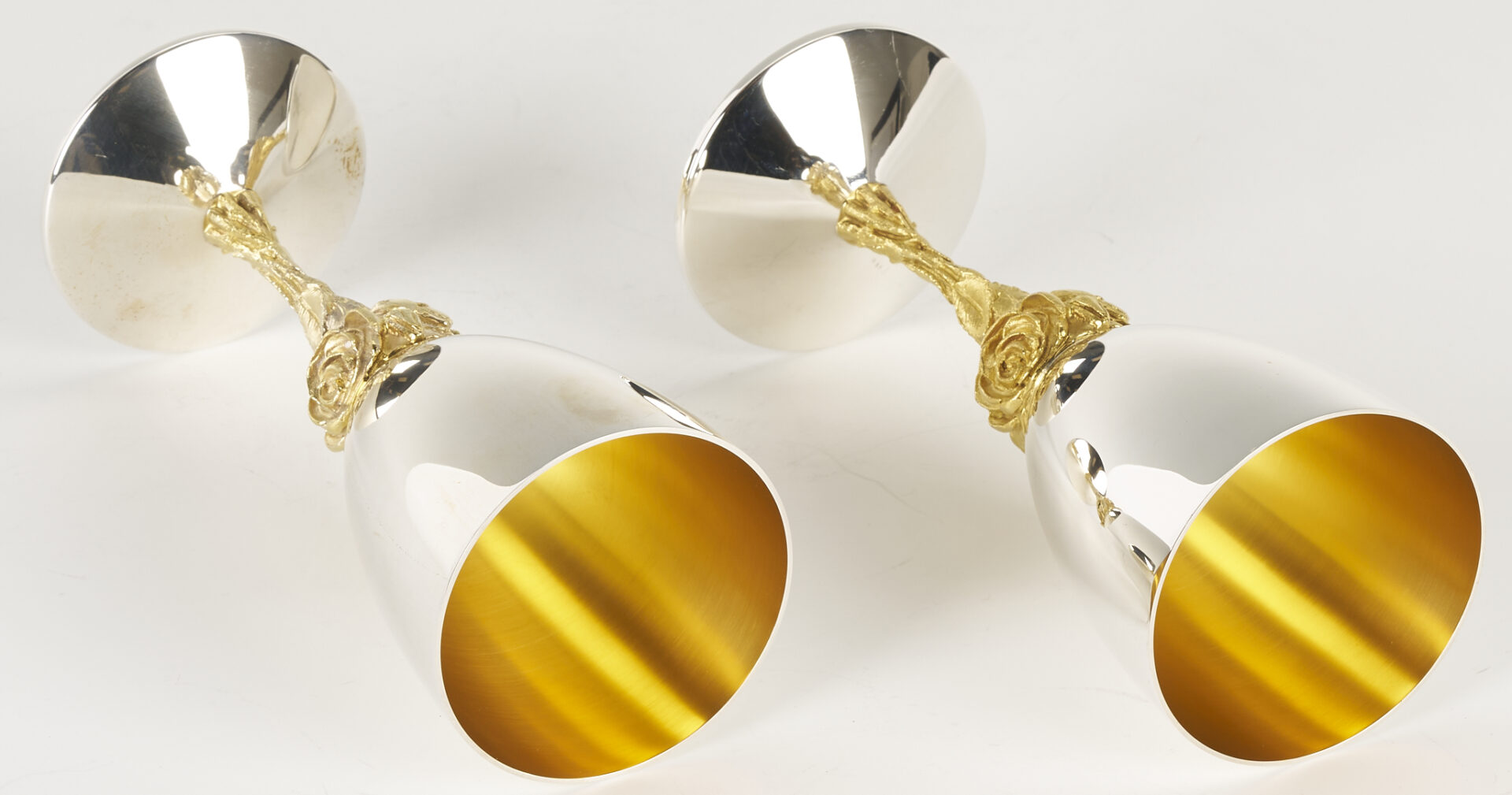 Lot 73: 5 Stuart Devlin Parcel Gilt Silver Goblets, English Rose Pattern