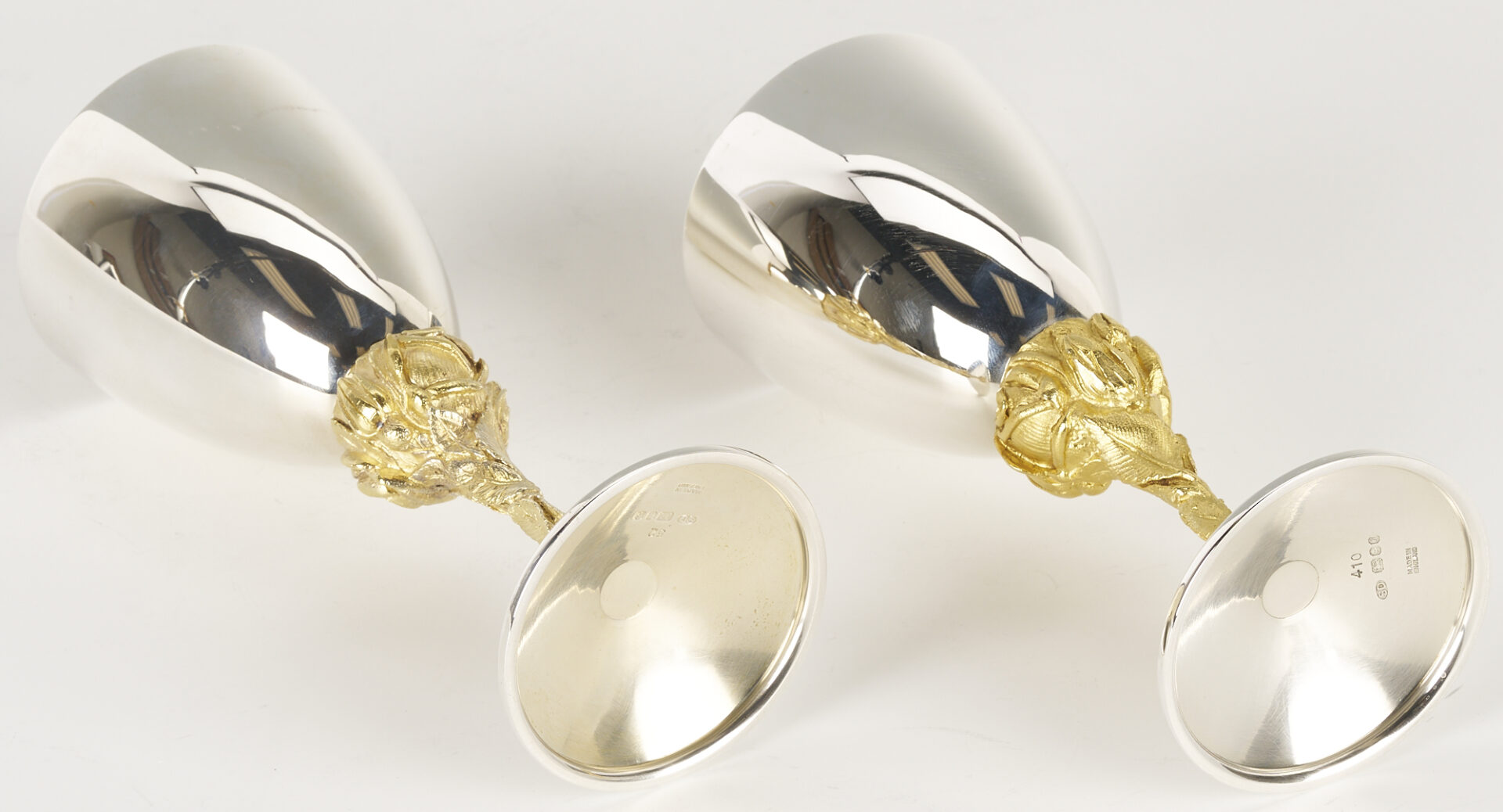 Lot 73: 5 Stuart Devlin Parcel Gilt Silver Goblets, English Rose Pattern