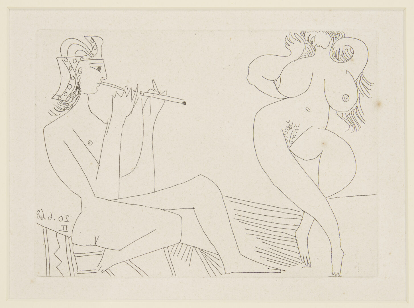 Lot 745: Picasso Etching, Greek Flautist & Nude Dancer from La Celestine, 1971