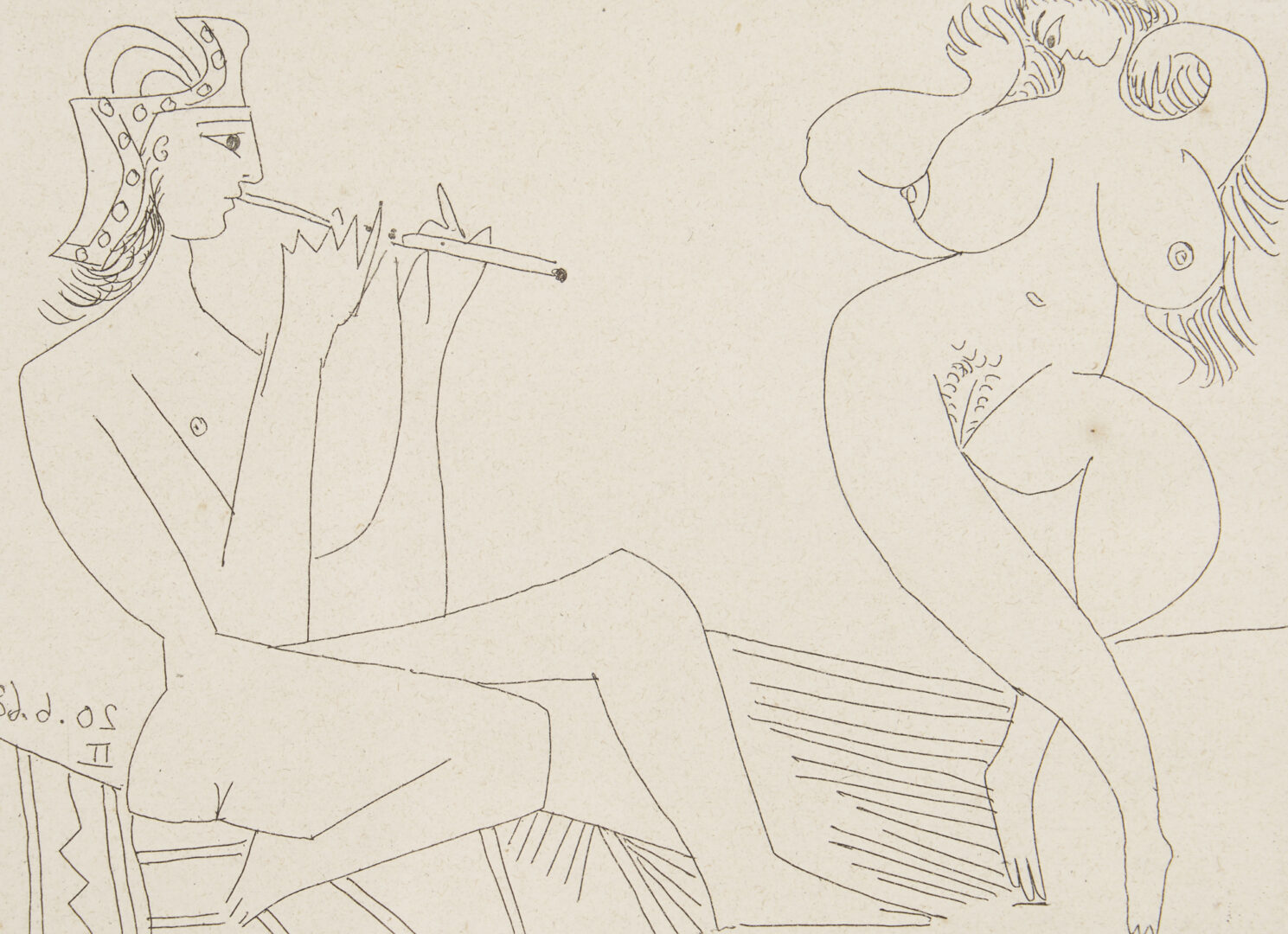 Lot 745: Picasso Etching, Greek Flautist & Nude Dancer from La Celestine, 1971