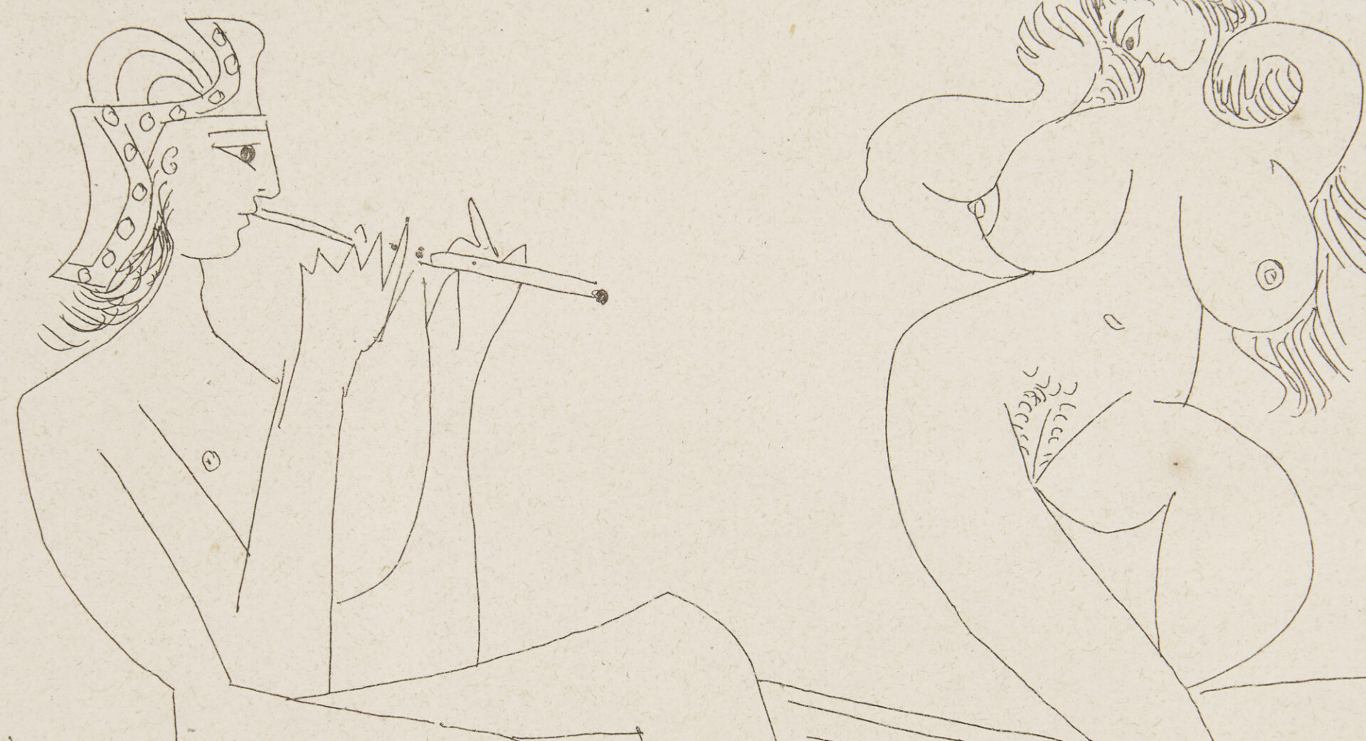 Lot 745: Picasso Etching, Greek Flautist & Nude Dancer from La Celestine, 1971