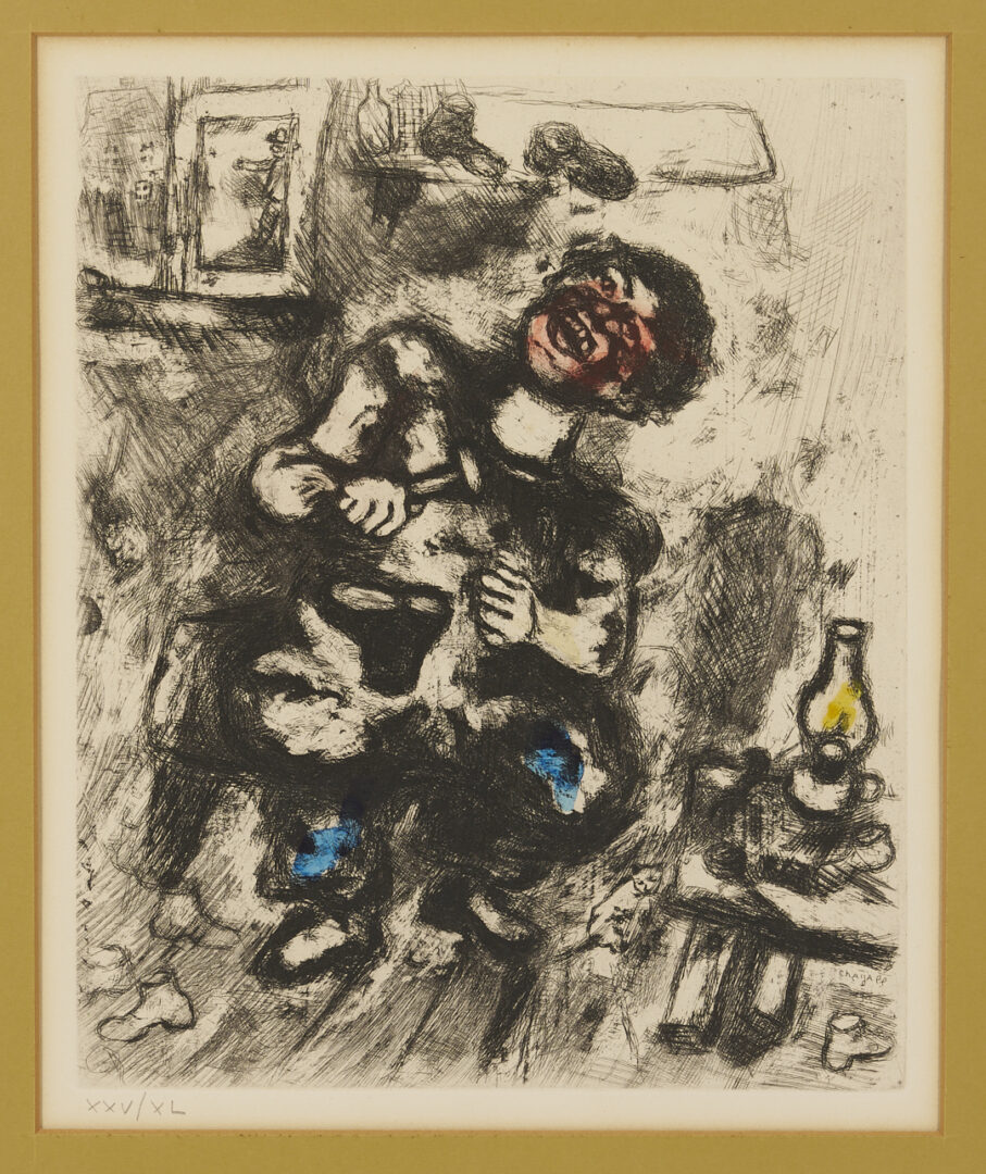 Lot 748: Marc Chagall Etching w/ Hand-Coloring, from Fables de la Fontaine, Le Savetier et le Financier