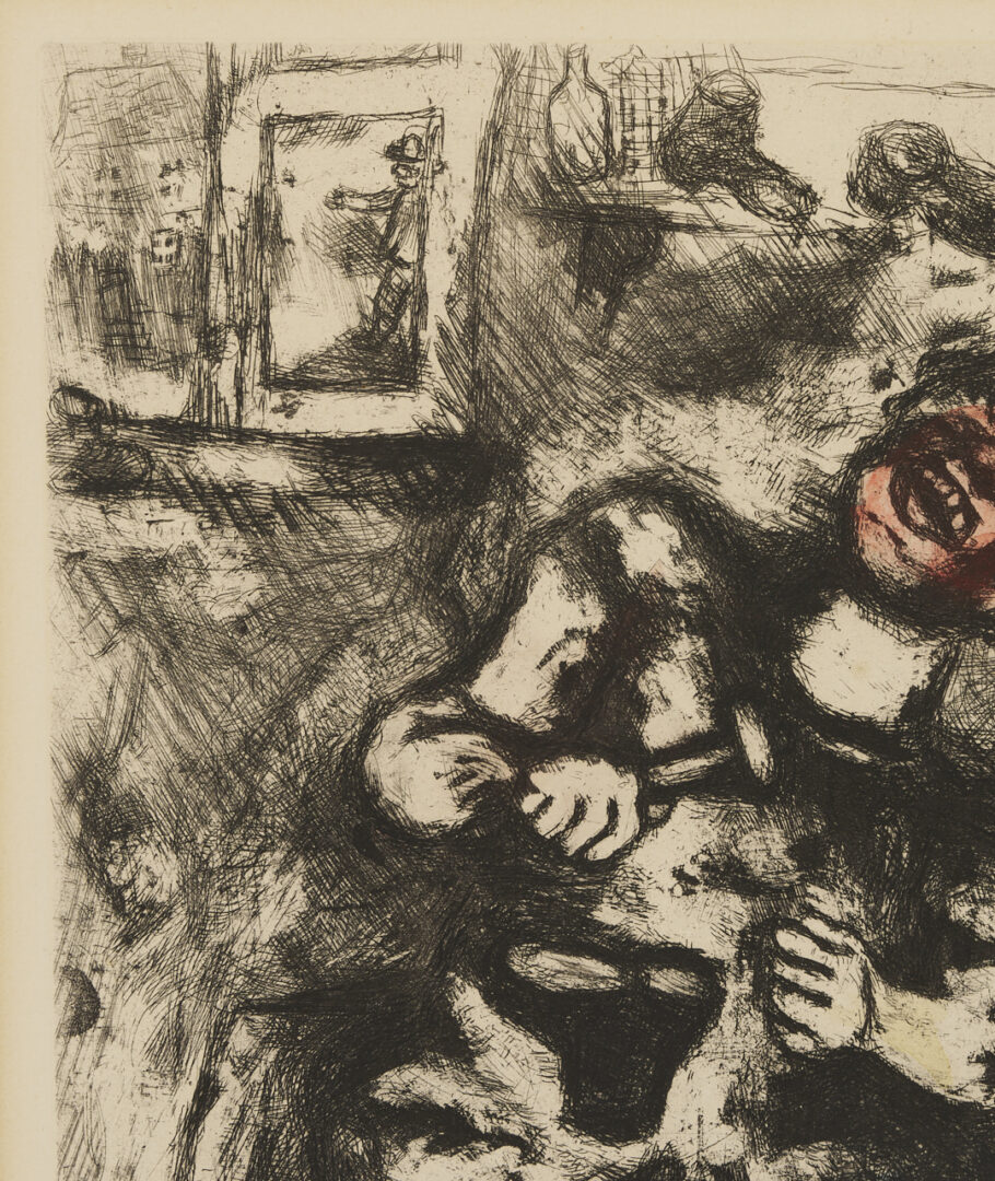 Lot 748: Marc Chagall Etching w/ Hand-Coloring, from Fables de la Fontaine, Le Savetier et le Financier