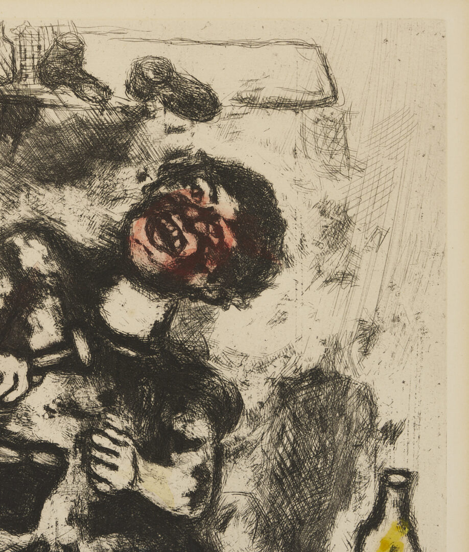Lot 748: Marc Chagall Etching w/ Hand-Coloring, from Fables de la Fontaine, Le Savetier et le Financier