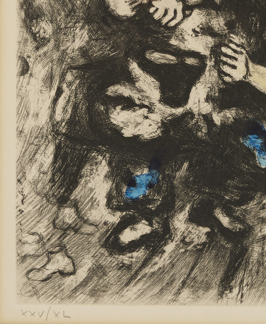 Lot 748: Marc Chagall Etching w/ Hand-Coloring, from Fables de la Fontaine, Le Savetier et le Financier