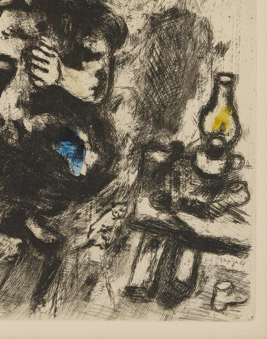 Lot 748: Marc Chagall Etching w/ Hand-Coloring, from Fables de la Fontaine, Le Savetier et le Financier