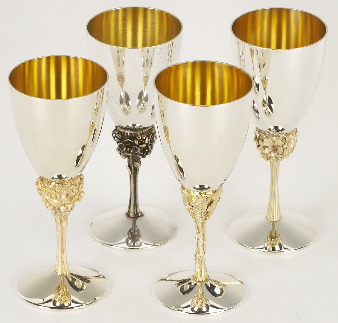 Lot 74: 4 Stuart Devlin Sterling Goblets, Grape Harbor, Dove Orchard Patterns