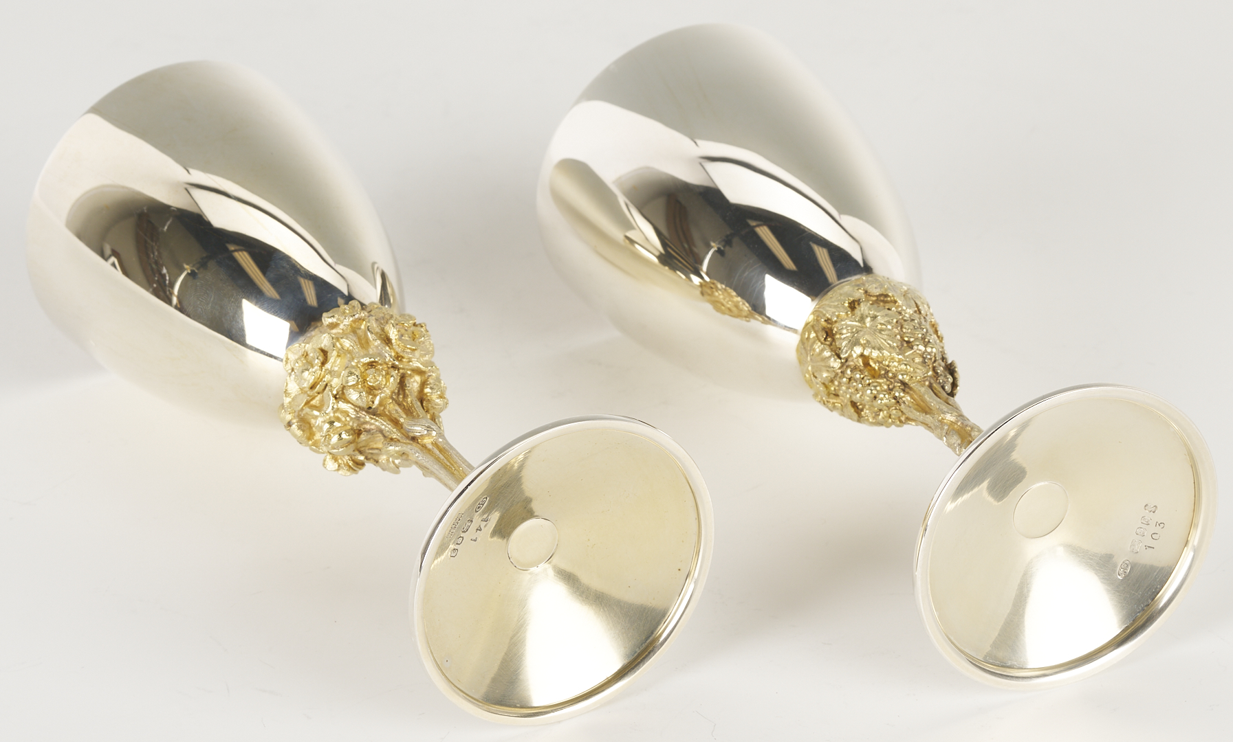 Lot 74: 4 Stuart Devlin Sterling Goblets, Grape Harbor, Dove Orchard Patterns