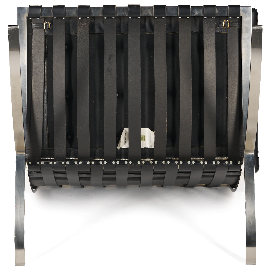 Lot 750: Labeled Knoll Barcelona Chair & Stool, 3 of 3, Mies van der Rohe Design