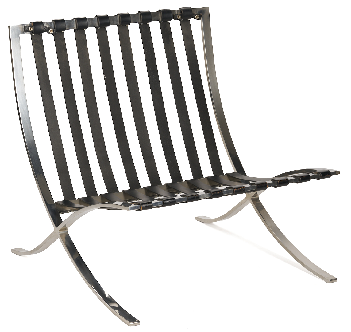 Lot 750: Labeled Knoll Barcelona Chair & Stool, 3 of 3, Mies van der Rohe Design