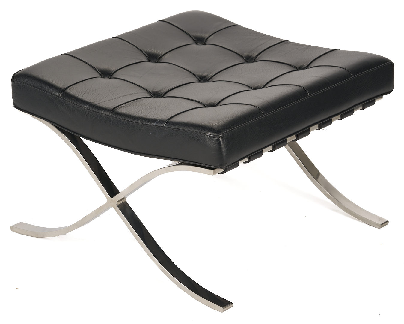 Lot 750: Labeled Knoll Barcelona Chair & Stool, 3 of 3, Mies van der Rohe Design