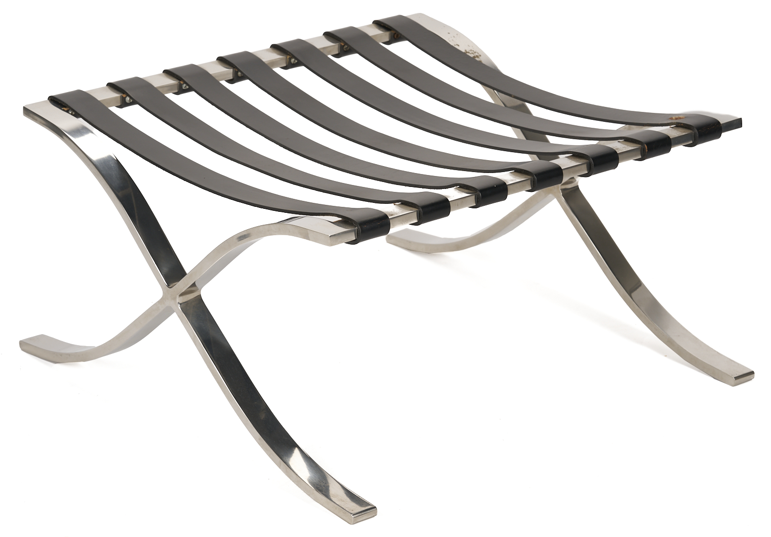 Lot 750: Labeled Knoll Barcelona Chair & Stool, 3 of 3, Mies van der Rohe Design