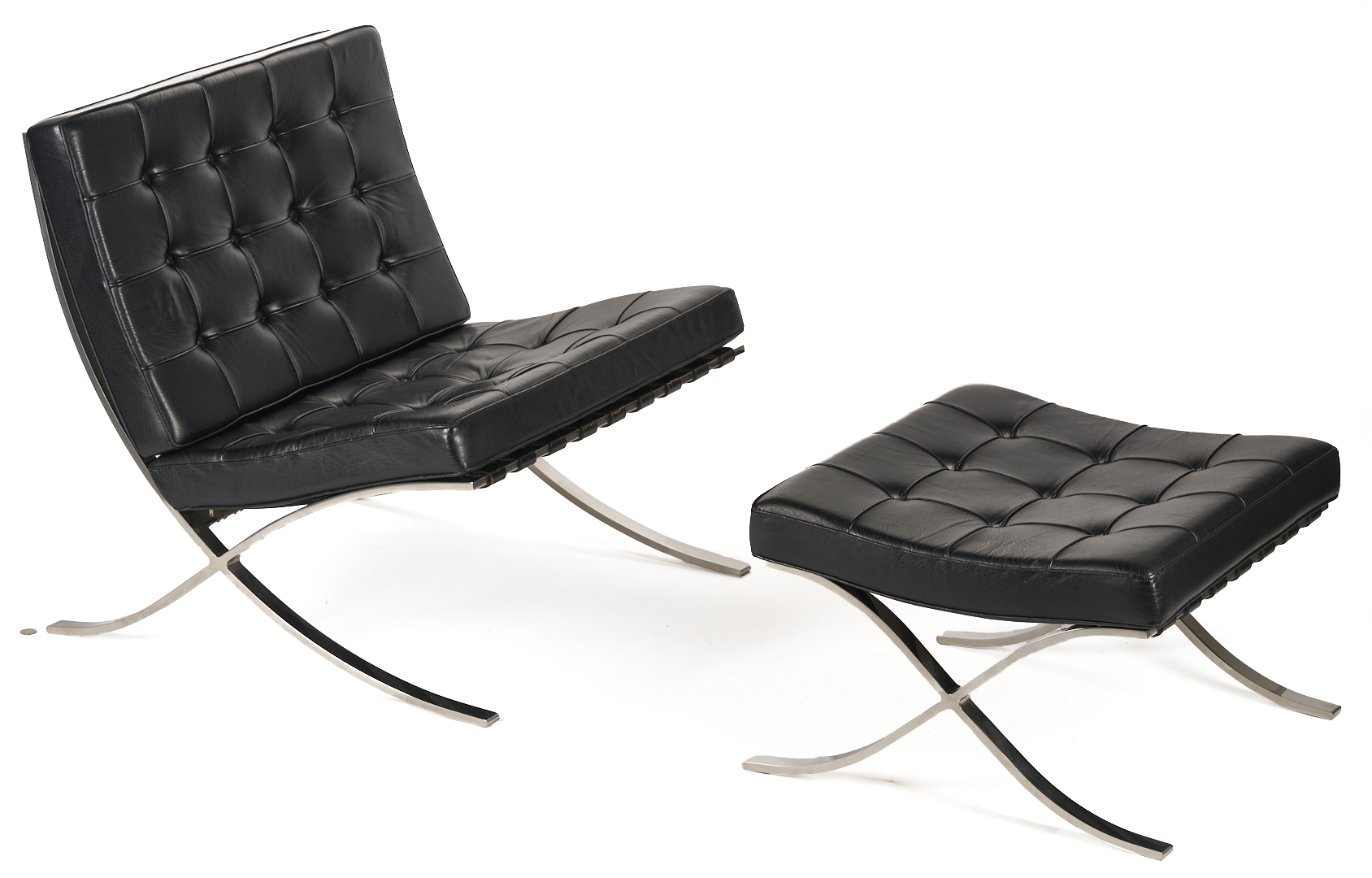 Lot 750: Labeled Knoll Barcelona Chair & Stool, 3 of 3, Mies van der Rohe Design