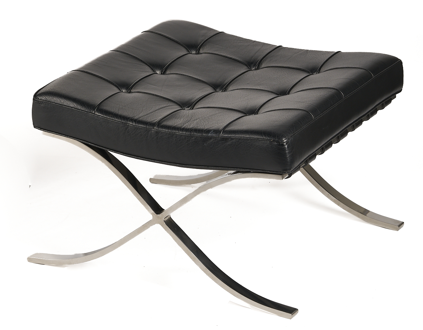 Lot 750: Labeled Knoll Barcelona Chair & Stool, 3 of 3, Mies van der Rohe Design