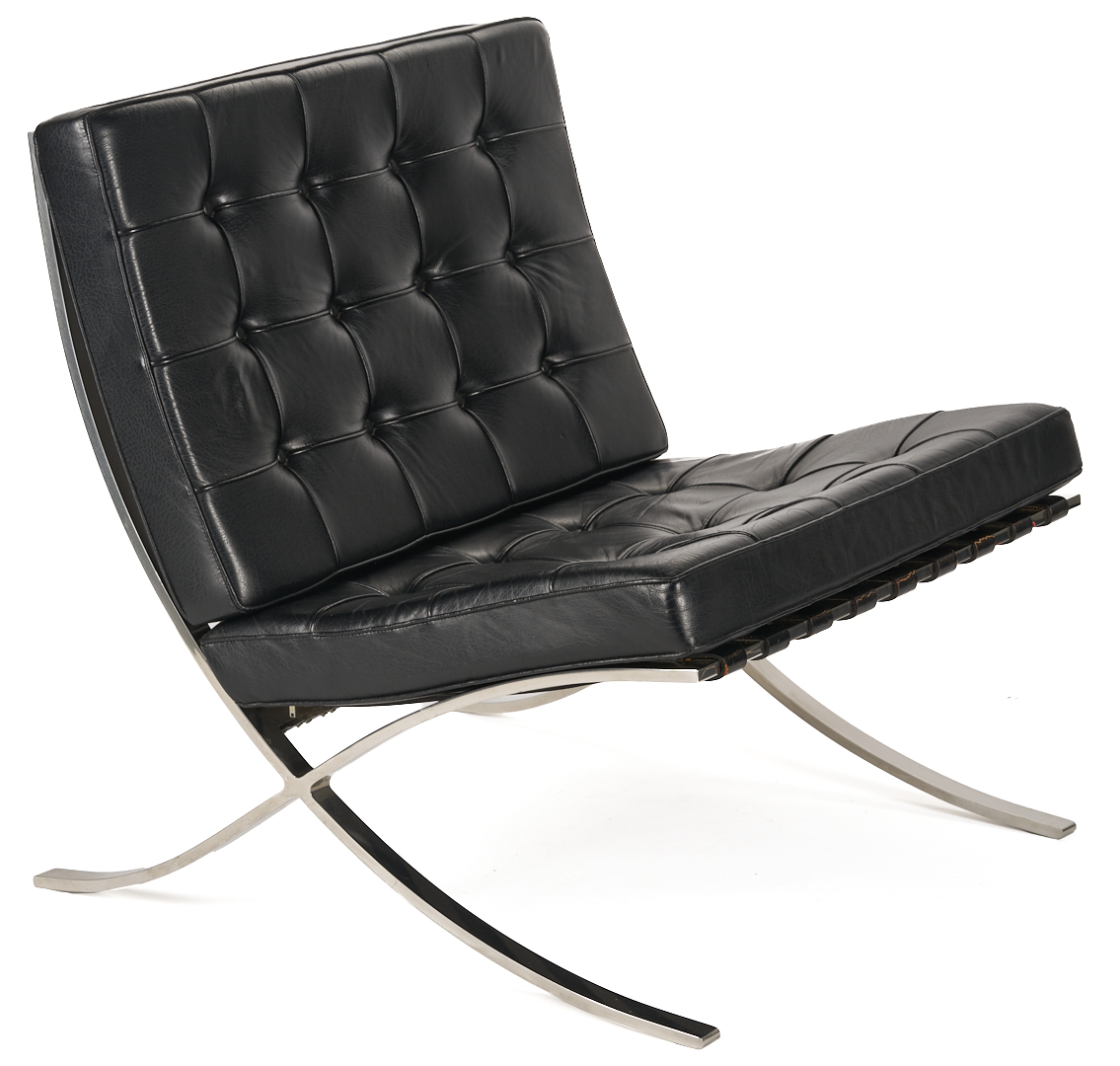 Lot 750: Labeled Knoll Barcelona Chair & Stool, 3 of 3, Mies van der Rohe Design